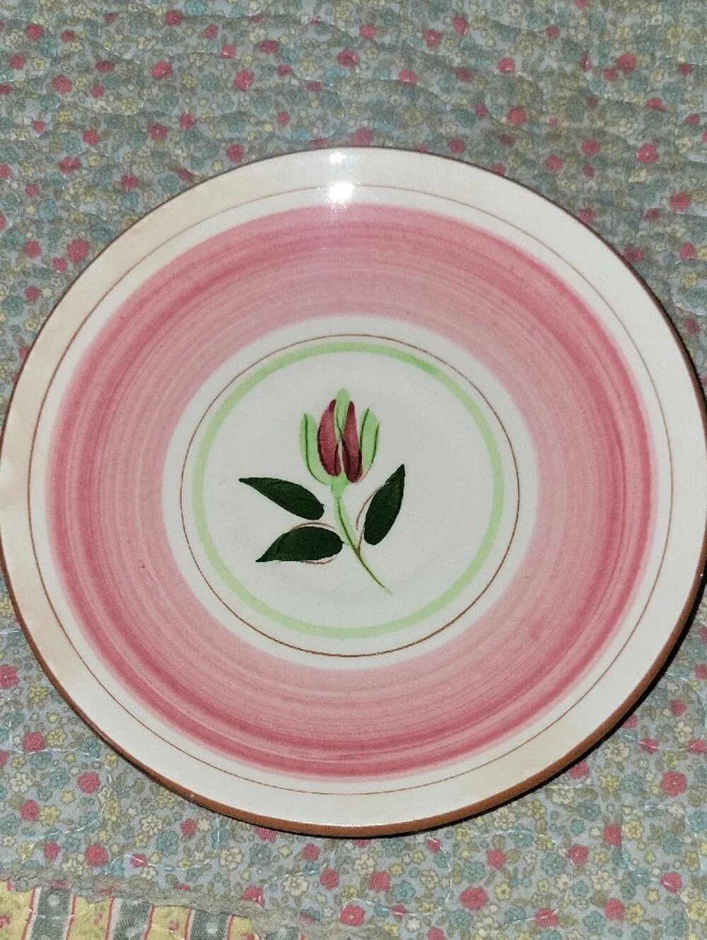 Vintage Stangl Pottery Wild Rose Saucer Plates Set of 2 Mid Century Pink Green